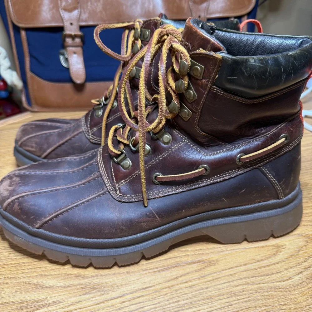 Sperry Mens Watertown Duck Work Boots Dark Brown Waterproof Leather Size 9.5